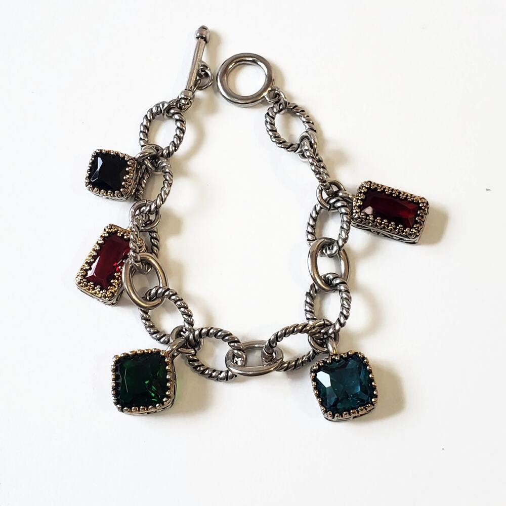 JTV Off Park Collection Multicolor Glass Charm Gold Silver Tone Toggle Bracelet
